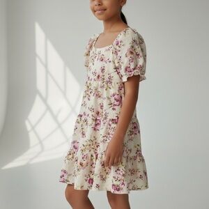 Lilt Cream Pink Floral Puff Sleeve Dress Size 7